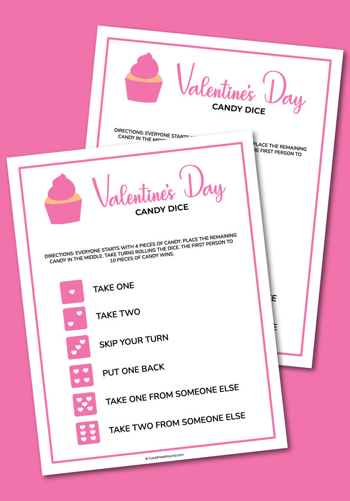 printable Valentine's Day candy dice