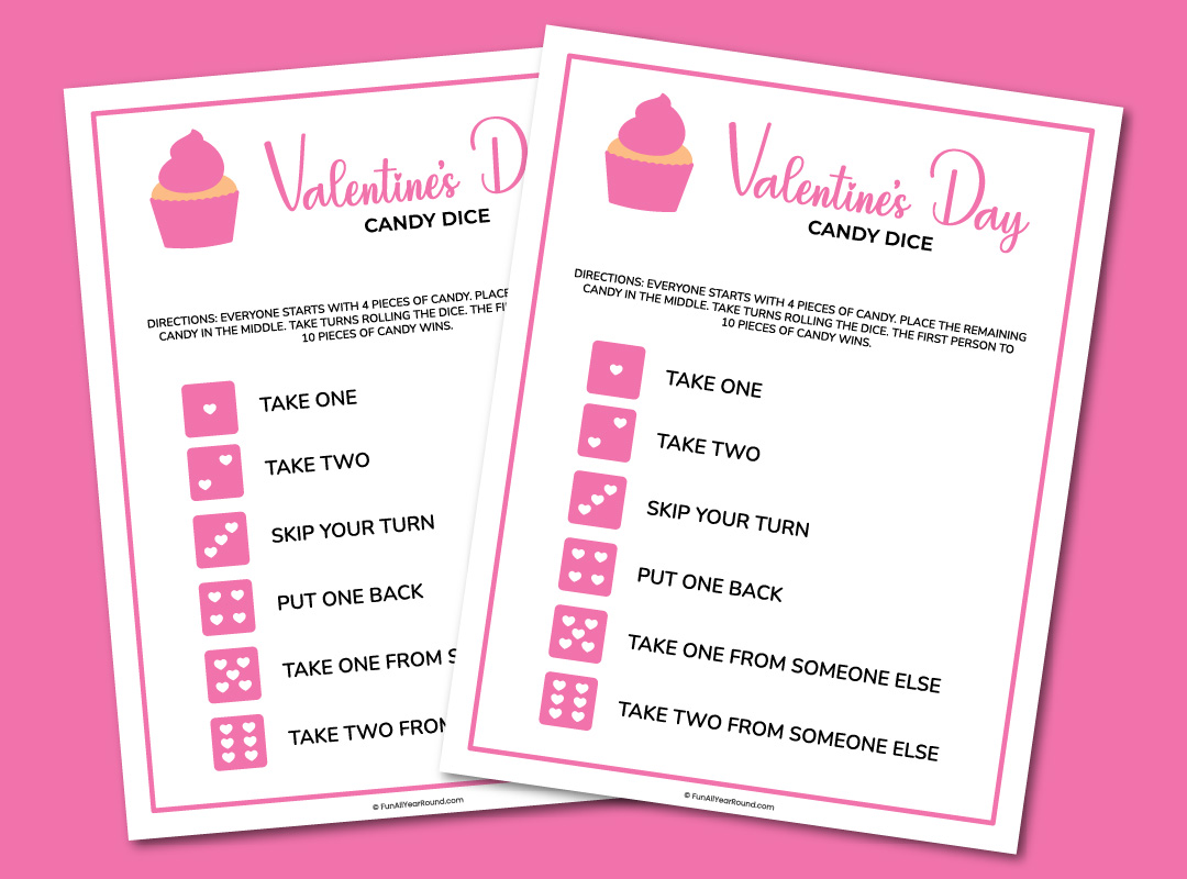 printable Valentine's Day candy dice