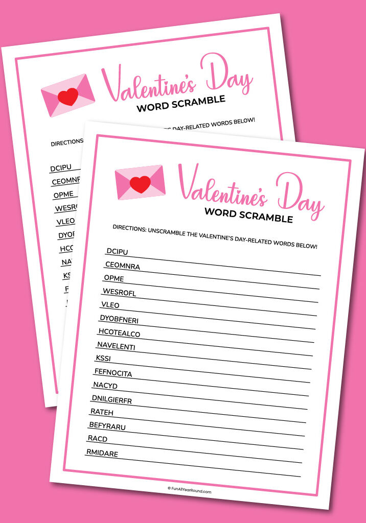 printable Valentine's Day word scramble