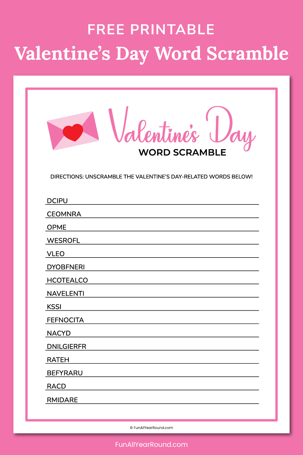 Valentine's Day word scramble