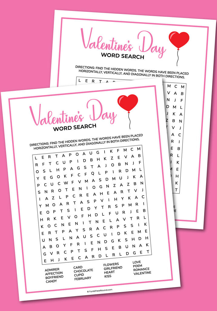 printable Valentine's Day word search puzzle