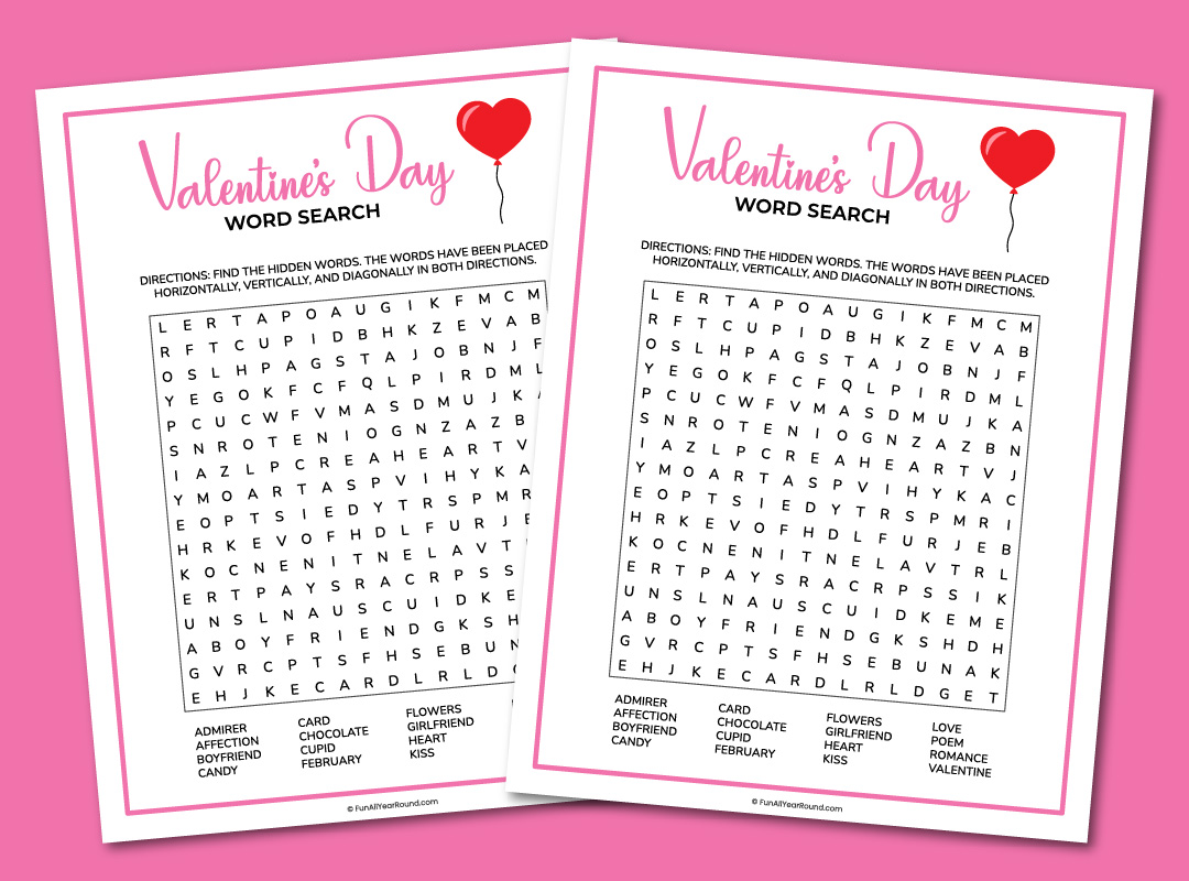 Valentine's Day word search puzzle