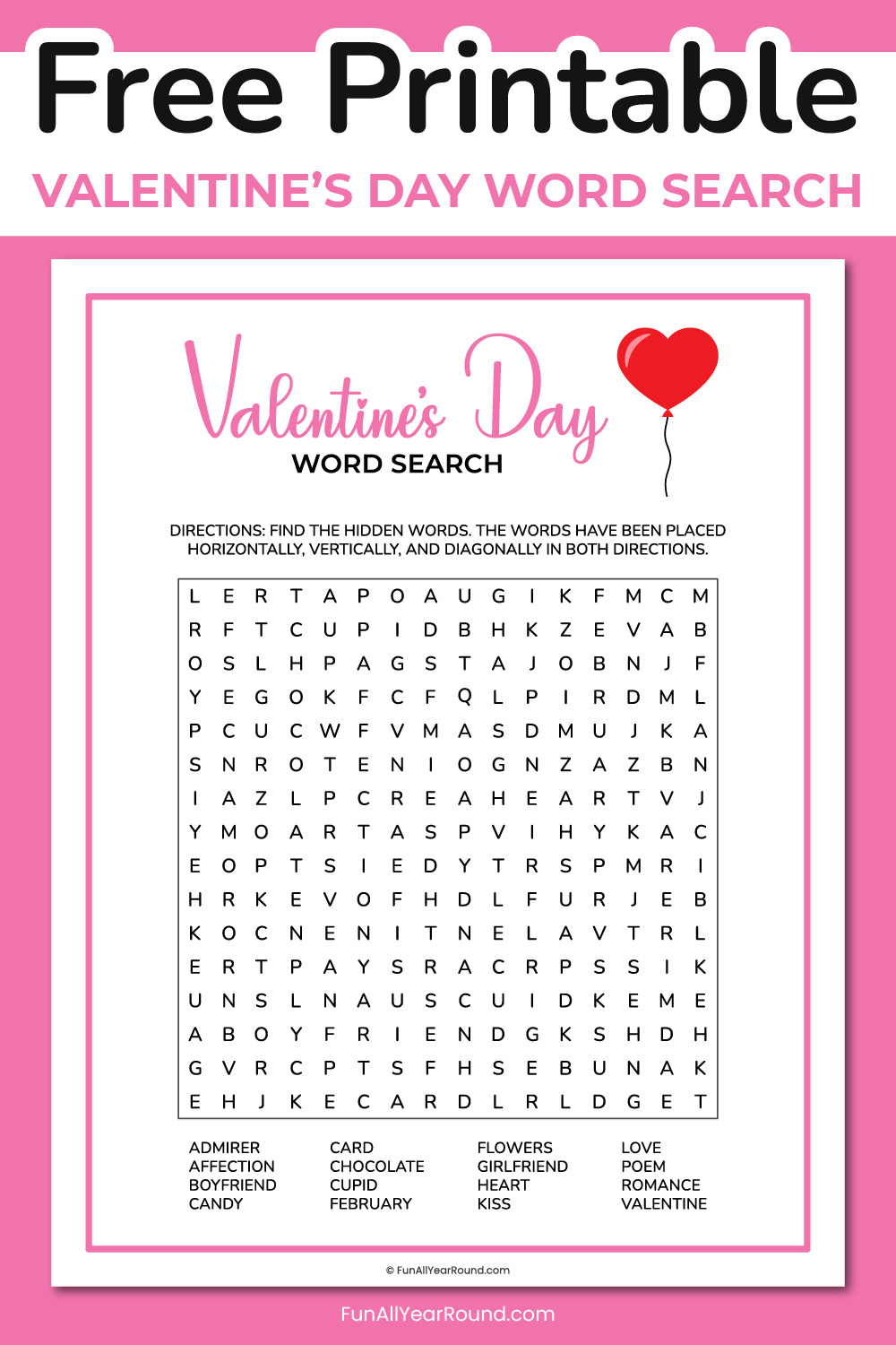 Valentine's Day word search puzzle