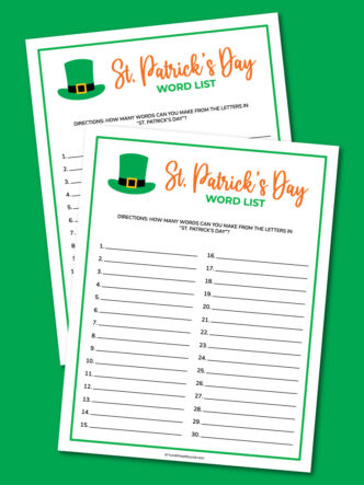 printable St. Patrick's Day word list game