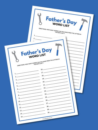 printable Father's Day word list