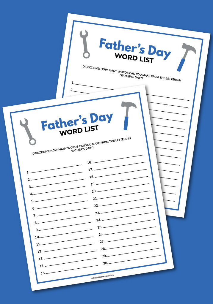 printable Father's Day word list