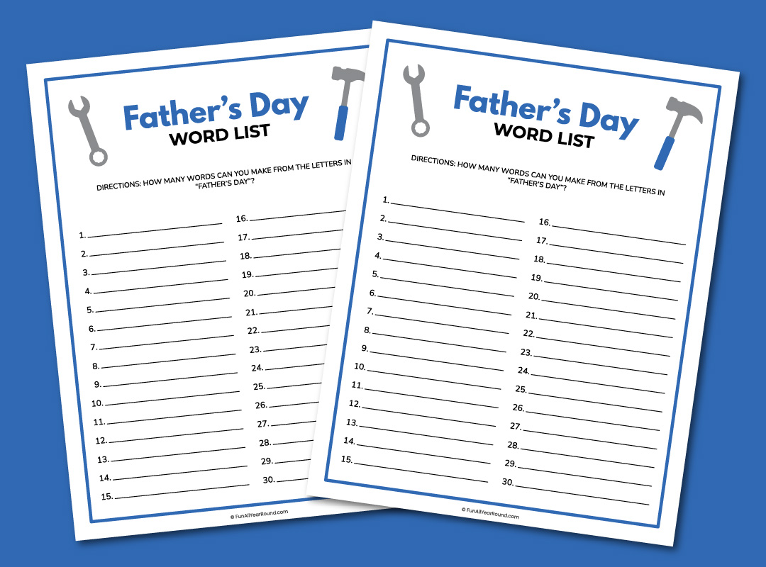 printable Father's Day word list